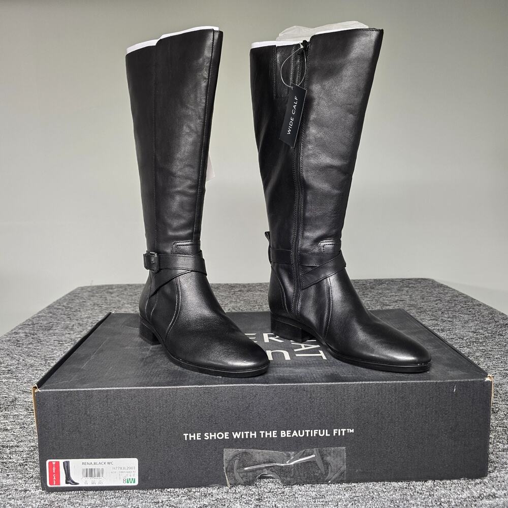 Naturalizer Rena Knee High Leather Riding Boot Women's 8 WC Black Zip Close NIB